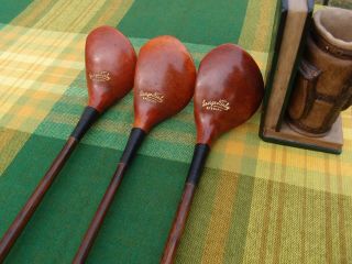 Set 3 Antique Hickory Wood Shaft Golf Club Woods G Kirby Driver Brassie Spoon