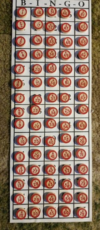 Complete Vintage Set Of 75 Vintage Milton Bradley Wooden Bingo Calling Numbers