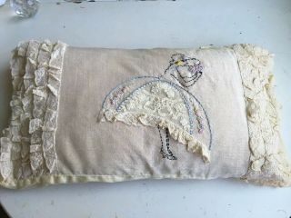 Vintage Doll Pillow And Embroidered Pillowcase