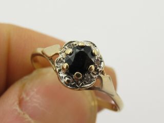 Vintage 9ct Hallmarked Gold Sapphire & Diamond Cluster Ring 9k 375