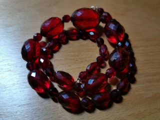 Vintage Cherry Amber Bakelite Faceted Beads Graduated Necklace 52cm Long &55g
