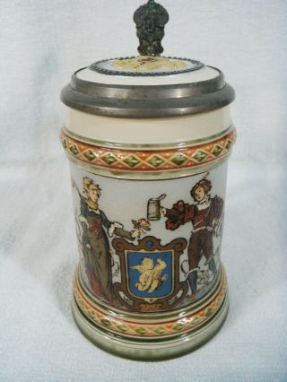 Antique Villeroy & Boch Mettlach Stein 1725 “the Lovers”,  Etched,  ¼ Liter
