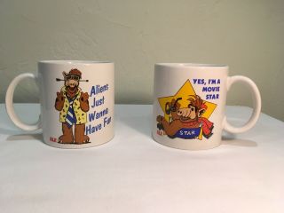 Set Of 2 Vintage 1987 Alien Productions Alf Coffee Mugs By Russ Berrie Company