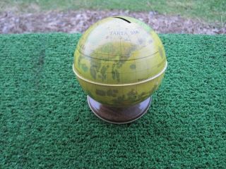 Vintage Ohio Art Five Inch Metal Globe Old World Bank With Stopper