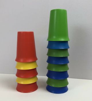 Set Of 13 Vtg Tupperware Kids Bell Tumblers Juice Cups Nesting Various Colors