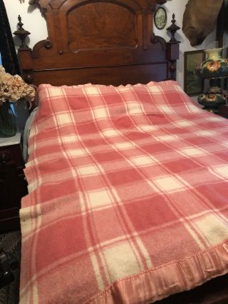 Vintage Pearce Pink And White Country Plaid Wool Blanket
