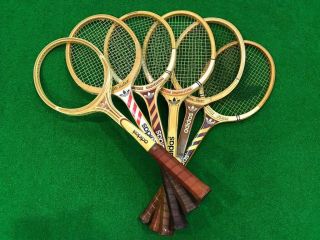 Vintage Wooden Tennis Rackets Set Adidas Nastase