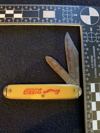 Rare Vintage Coca - Cola 5 Cents In Bottles Yellow 2 Blade Pocket Knife Usa
