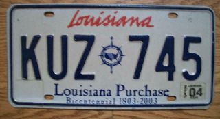 Single Louisiana License Plate - 2004 - Kuz 745 - Lousiana Purchase Bicentennial