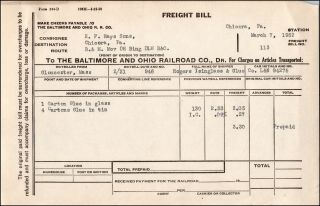 B&o Railroad Freight Bill,  Way - Billed Gloucester Ma,  Rogers Isinglass & Glue Co.