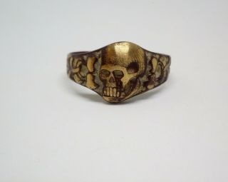 Art Nouveau Antique Vintage Ww1 Military Memento Mori Skull Ring