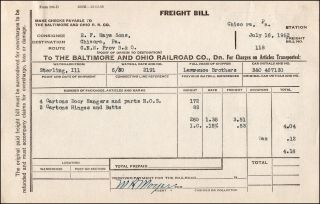 B&o Railroad Freight Bill,  Way - Billed Sterling Il,  Lawrence Brothers,  Cnw Route