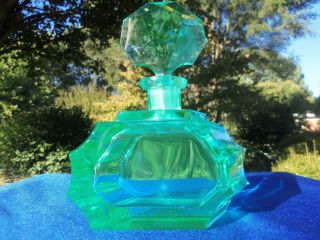 Fabulous Vintage Art Deco Czech Aqua Blue Cut Glass Crystal Perfume Scent Bottle
