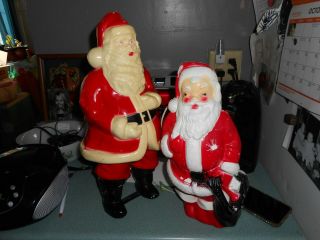 Vintage 16 1/2” Hard Plastic Blow Mold Light Up Christmas Santa Claus & Another