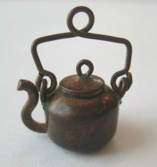 Vintage Miniature Folk Art Teapot Charm Fob Made From A One Cent Penny Coin
