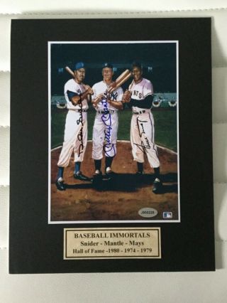 Mickey Mantle / Willie Mays / Snider Signed 5x7 Photo In A 8x10 Matt.  Certified