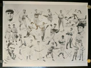 Vintage Babe Ruth Lou Gehrig Joe Dimaggio Mlb Baseball Hall Of Fame Poster