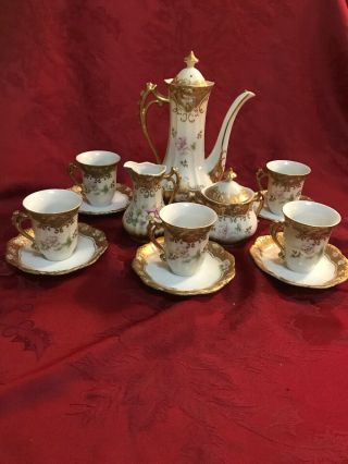 Unmarked RS Prussia Demitasse Coffee Chocolate Tea Set Gold Pink 13 Piece 2