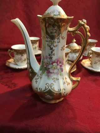 Unmarked RS Prussia Demitasse Coffee Chocolate Tea Set Gold Pink 13 Piece 3