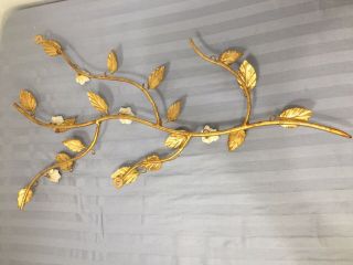 Vintage Designer Wall Hanging Made In Italy Leaves And Porcelain Flowers