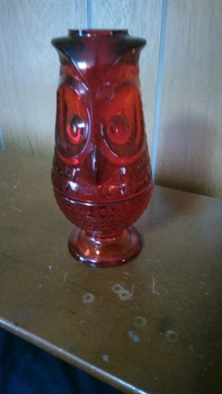 Vintage Ruby Red Viking Glass Owl Fairy Lamp Candle Lamp 7 " Tall