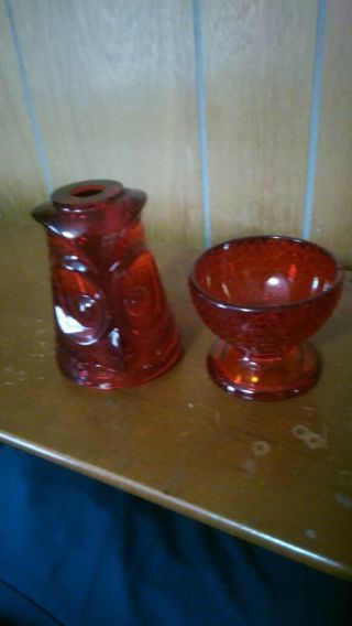 Vintage Ruby Red Viking Glass Owl Fairy Lamp Candle Lamp 7 
