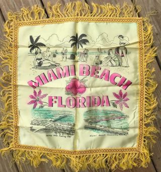 Vintage Miami Beach Polka Dot Bikini Florida Fl Satin Souvenir Pillow Cover Case