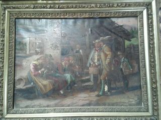 Antique Painting Oil On Canvas Signed 1800 