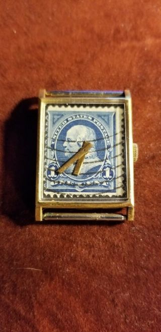 Vintage Bill Blass Vantage Benjamin Franklin One Cent Postage Stamp Watch 4parts