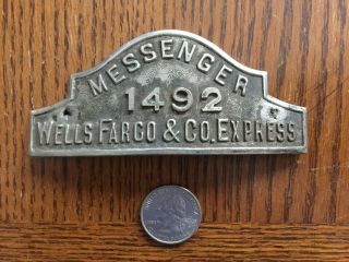 Antique Wells Fargo And Company Messenger Hat Badge