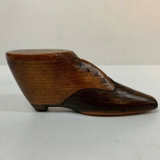 Antique Treen Wood Snuff Shoe Finely Detailed Georgian Box 2 Shades Hand Made