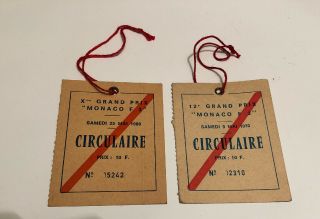Vintage Motor Racing 1968 & 1970 Monaco Grand Prix Pass Badge Ticket Bundle