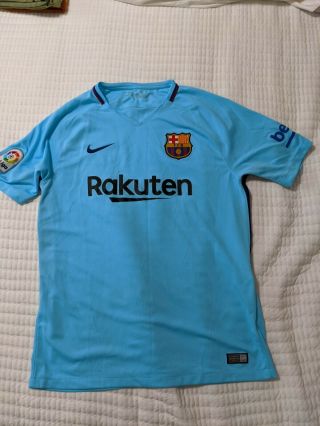 Fc Barcelona Nike 2017 - 2018 Away Soccer Football Jersey Shirt L Blue Teal