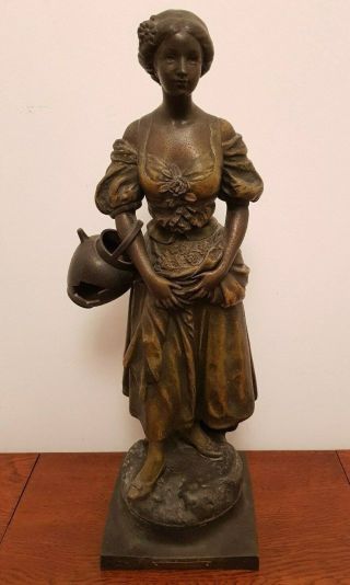Large Antique Bronzed Spelter Figure " La Cruche Cassee " - A.  J Scotte - 21 " Tall