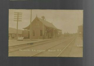 Vintage Postcard Rp D L & W Railroad Station Vestal Ny 1900s Broome Sign Tracks