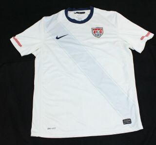 Nike Men Dri - Fit White Short Sleeve Team Us Soccer Usa Jersey Shirt Size Large L