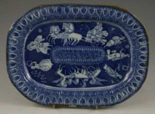 Antique Pottery Pearlware Blue Transfer Greek Pattern Small Dish 1810 Not Spode
