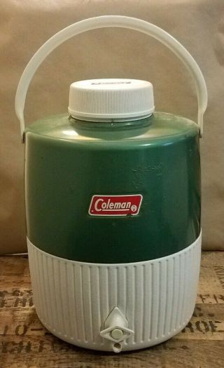 Vintage Coleman 2 Gallon Jug Green Metal Picnic Camping Water Cooler W/ Top