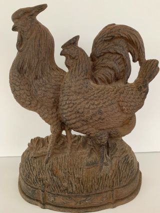 Vintage Farmhouse Rooster Chicken Hen Cast Iron Country Door Stop