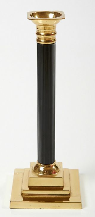Vintage Brass Candlestick,  Black Ribbed Stem,  Taper Candle,  10 1/4 " H