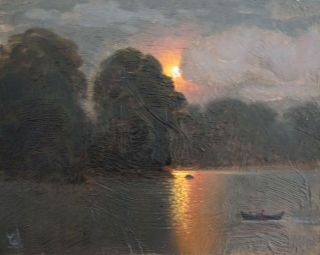 Tonalist Sunset Bayou Antique Style Landscape Painting Max Cole