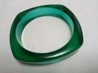Vintage 1/2 Inch Thick Square Emerald Green Clear Lucite Bangle Bracelet