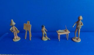 Vintage Group Of Erzgebirge Miniature Wood People Figures - German - Dollhouse?