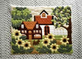 Charming Vintage Sunflower Floral House Finished Completed Wall Art Needlepoint