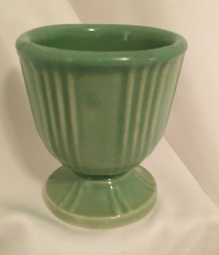 Vtg Hankscraft Crockery 800 Green Egg Cup Pottery Art Deco Pedestal Ribbed Vase
