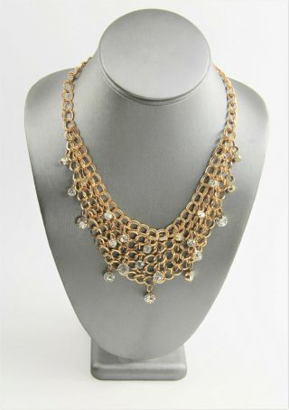 17 " Vintage Fashion Jewelry Gold Metal Chain Statement Bib Rhinestone Necklace