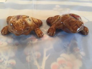 Vintage Anatomically Correct Frogs Green Glazed Ceramic Naughty Figurines