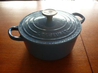Vintage Le Creuset Cast Iron Dutch Oven Lidded Casserole Marseille Blue 18