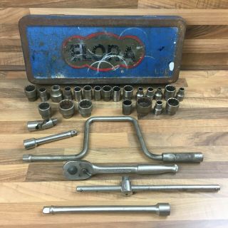 Vintage Elora Socket Set 1/2 Drive Witworth Metric & Af Gedore Ratchet Set
