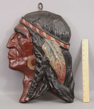 Large Antique Western Native American Indian Warrior Chalkware Plaster Plaque Nr